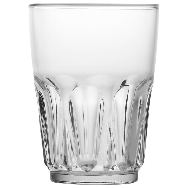 An Arcoroc clear tempered highball glass.