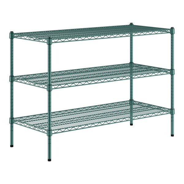 A green Regency wire shelving kit with three shelves.