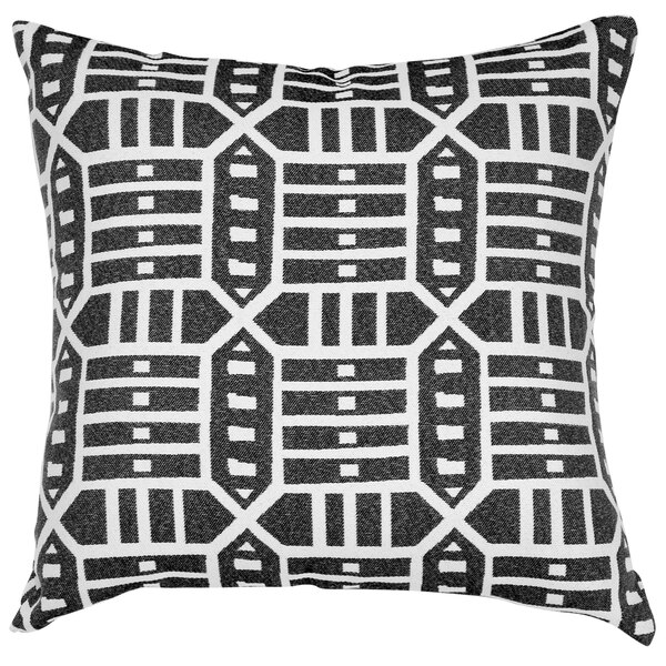 An Astella charcoal throw pillow with white geometric designs.