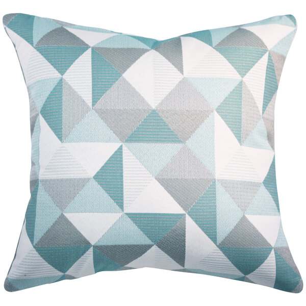 An Astella Pacifica Ruskin Lakeside throw pillow with a blue and grey geometric pattern.
