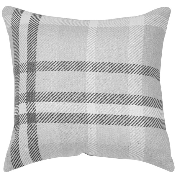 An Astella Pacifica tartan throw pillow in white and grey checkered pattern.