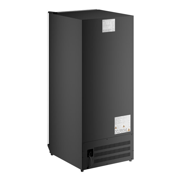 A black single temperature commercial wine cooler with a full glass door.