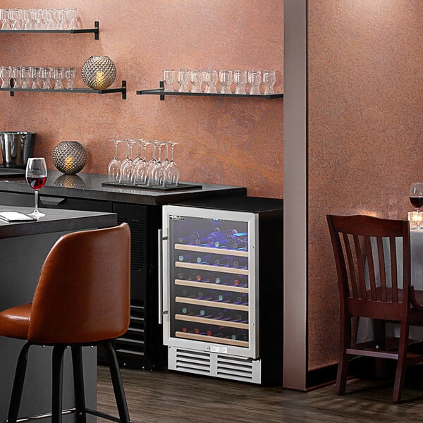 An AvaValley commercial wine cooler with bottles inside.