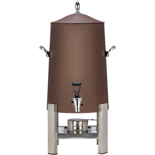 A brown stainless steel Bon Chef espresso coffee chafer urn with silver accents.