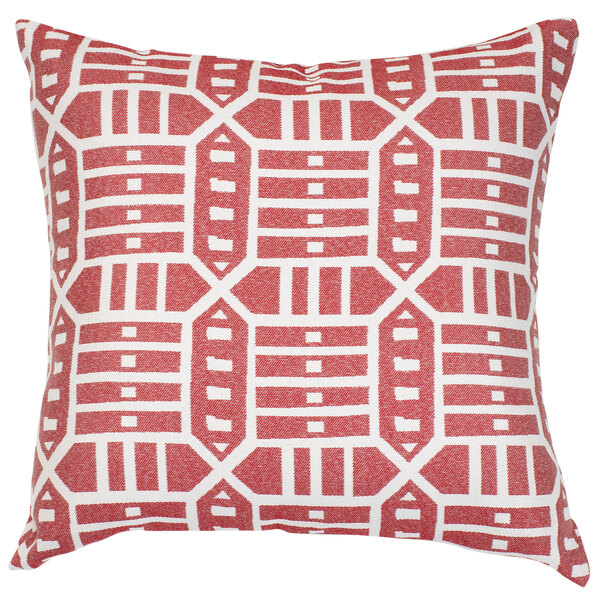 A red and white Astella Roland accent throw pillow with geometric patterns.