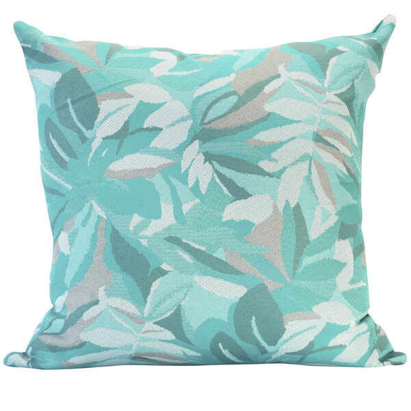 An Astella Pacifica Dewey Spa lounge throw pillow with a tropical floral pattern in aqua and white.