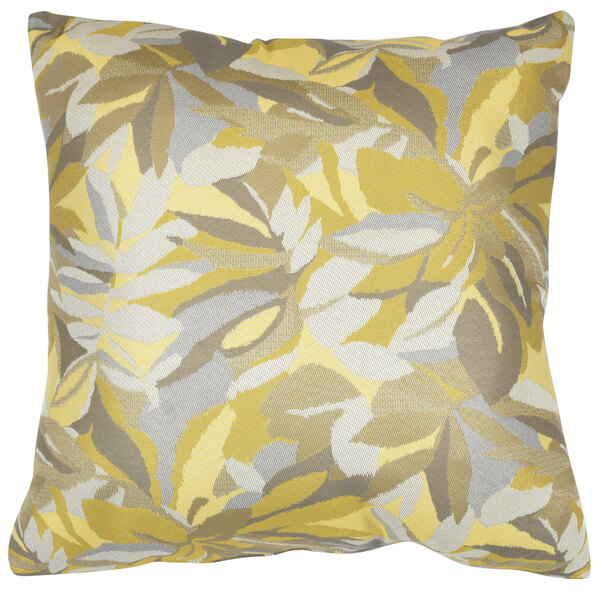An Astella Dewey Yellow and Grey Leaf Pattern Lounge Throw Pillow.
