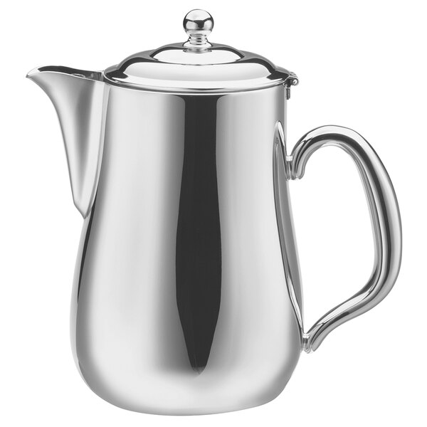 A stainless steel Walco creamer with a lid.