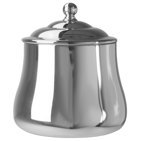 A Walco stainless steel sugar bowl with a lid.