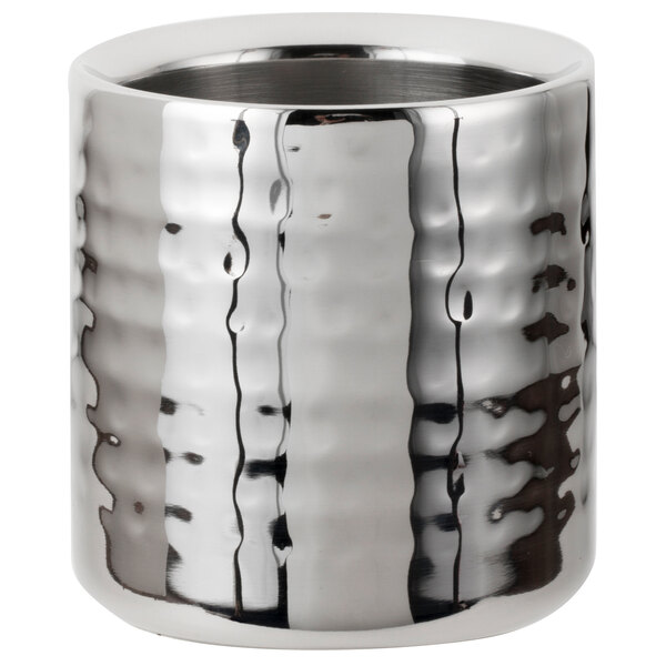 A silver Walco stainless steel cup with a wavy pattern.