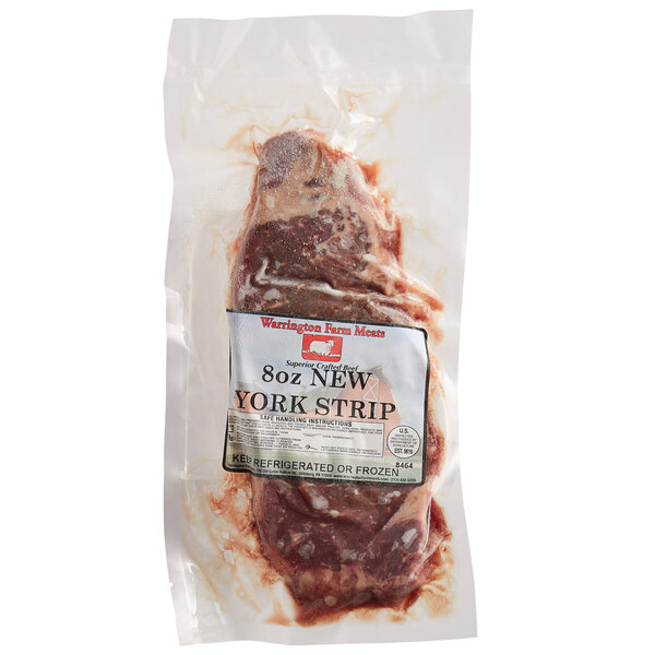 Warrington Farm Meats 8 oz. Frozen New York Strip Steak 20/Case
