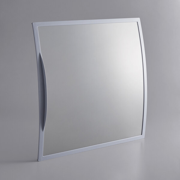 A white square glass lid with a handle.