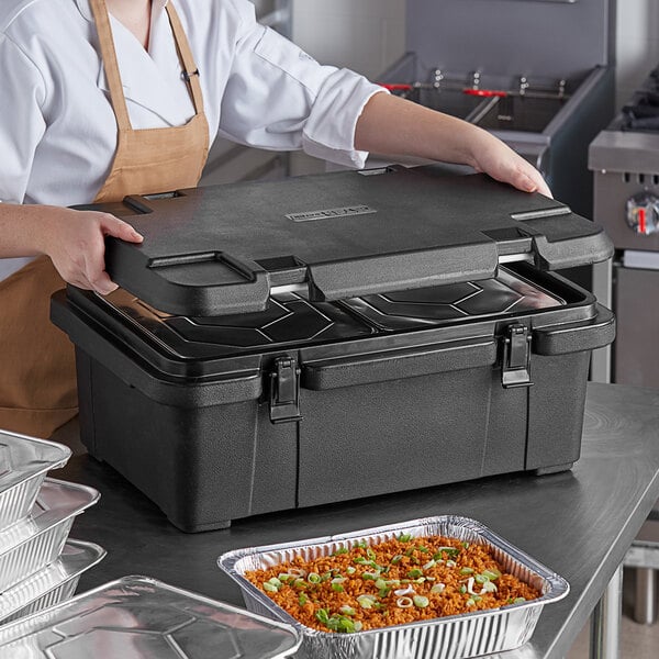 CaterGator Black Top Loading Insulated Food Pan Carrier with Ice Board - 6  Deep Full-Size Pan Max Capacity
