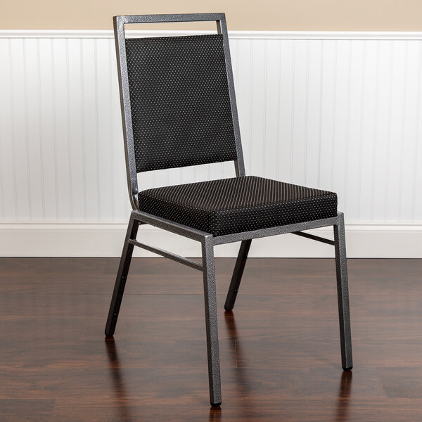 Flash Furniture FD-LUX-SIL-BKDT-GG Hercules Series Black Dot Fabric Square Back Stackable Banquet Chair with Silvervein Frame