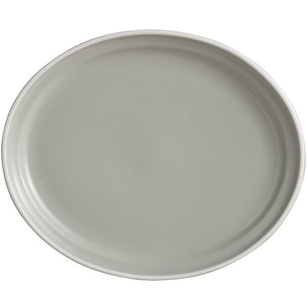 A white oval platter with a round rim.
