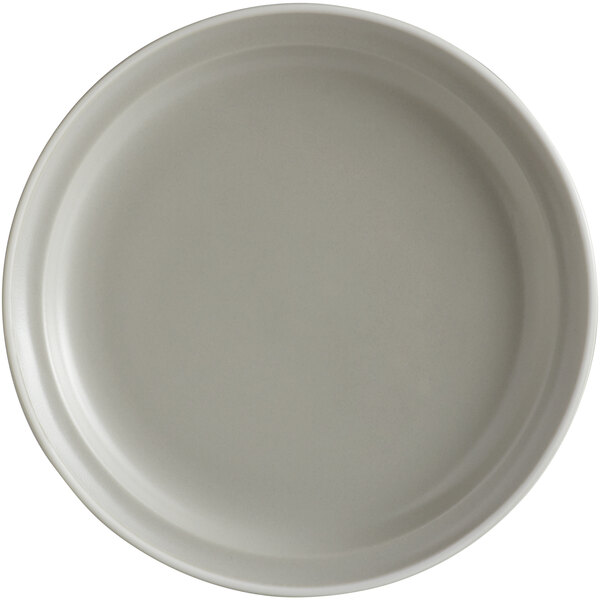 A white Libbey porcelain plate with a gray rim.