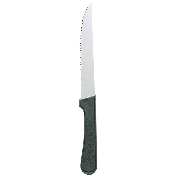 A Walco stainless steel serrated steak knife with a black handle.