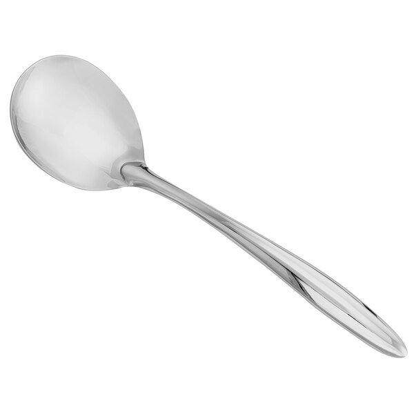 A close-up of a Walco stainless steel wide bottom spoon with a handle.