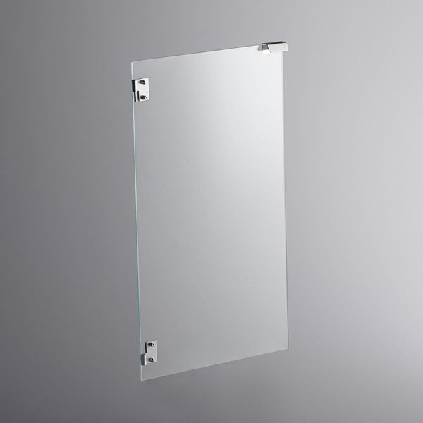 A white rectangular glass panel with a metal holder.