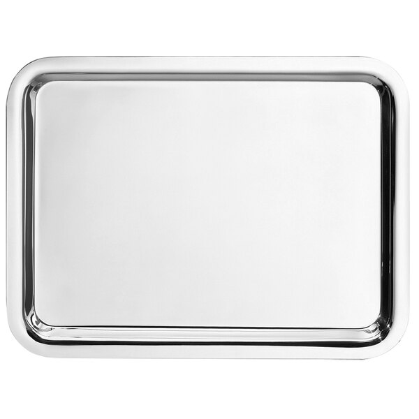 A silver rectangular Walco stainless steel serving tray.