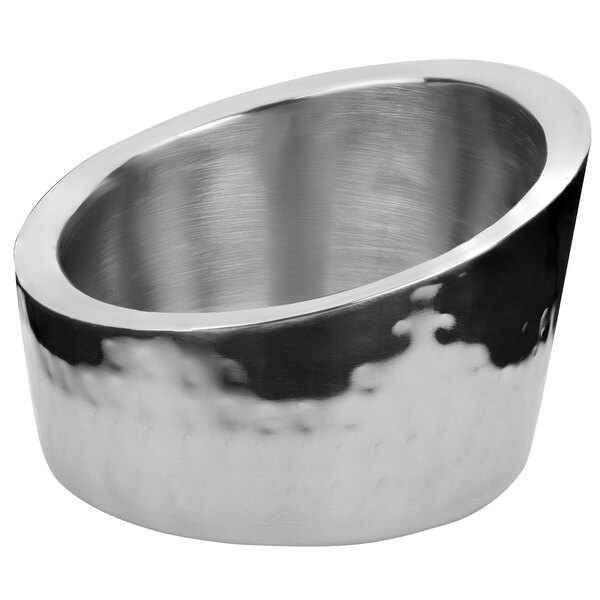 A silver stainless steel Walco Angled Bowl with a circular rim.