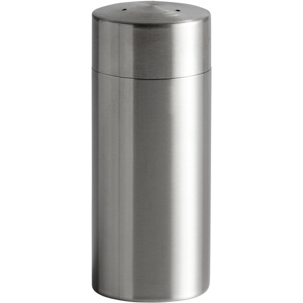 A Libbey stainless steel pepper shaker with a lid.