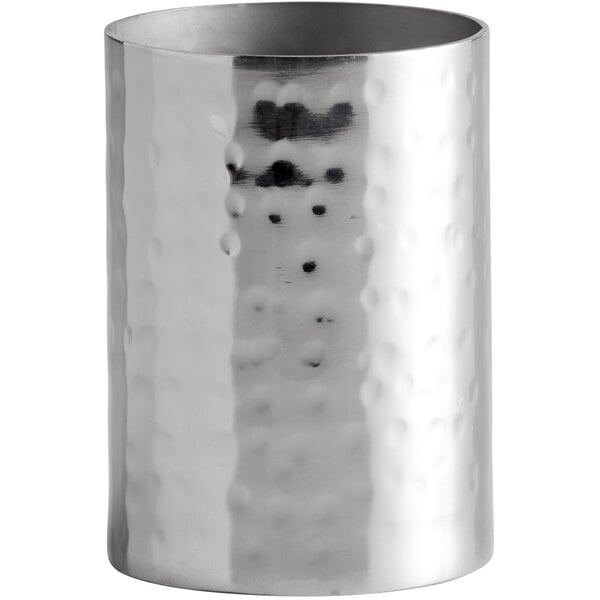 A Libbey stainless steel sugar stick holder with a hammered texture.