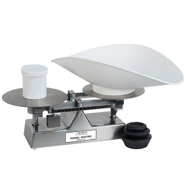 Cardinal Detecto 1052TBSKG 5 kg. Stainless Steel Baker's Dough Scale with Scoop - 500 g x 5 g Beam Grads