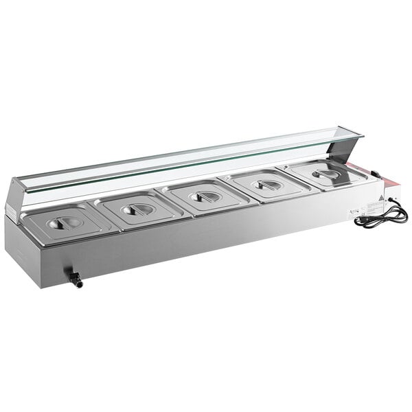 Avantco BMFW5 57 Electric Bain Marie Buffet Countertop Food Warmer with 5 Half Size Wells - 1750W, 120V BT-05