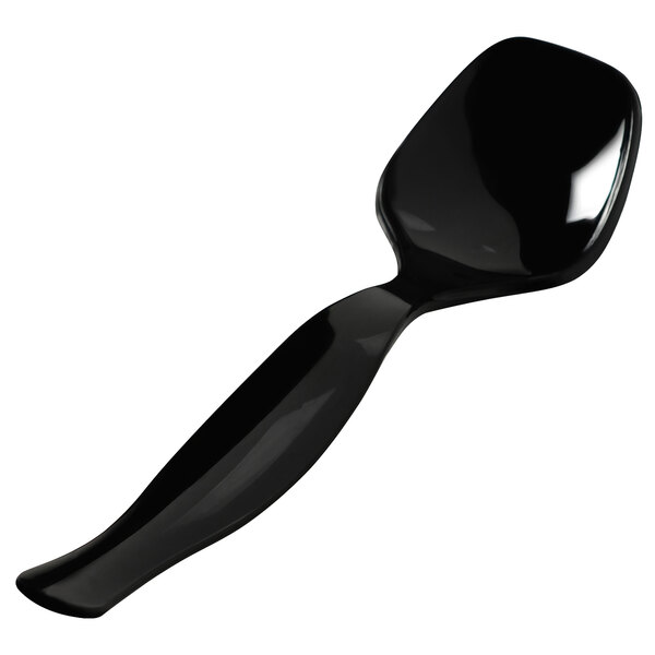 A black Fineline Polypropylene serving spoon with a long handle.