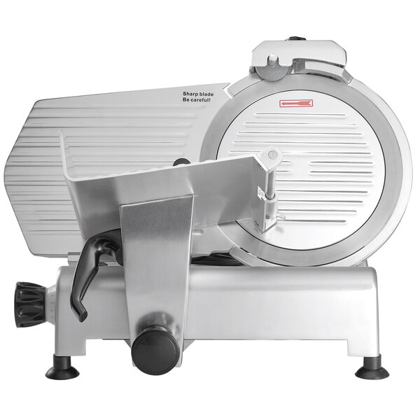 An Avantco meat slicer with a metal blade.