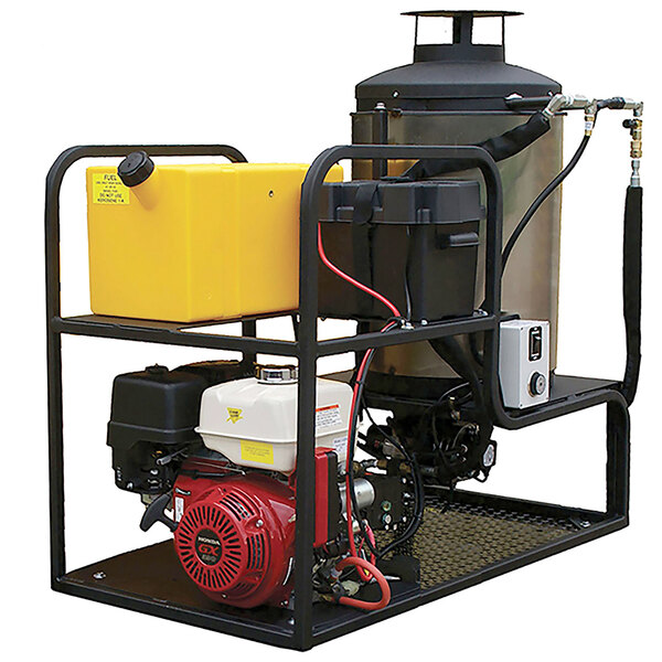 A Cam Spray skid mount gas pressure washer with a hose.