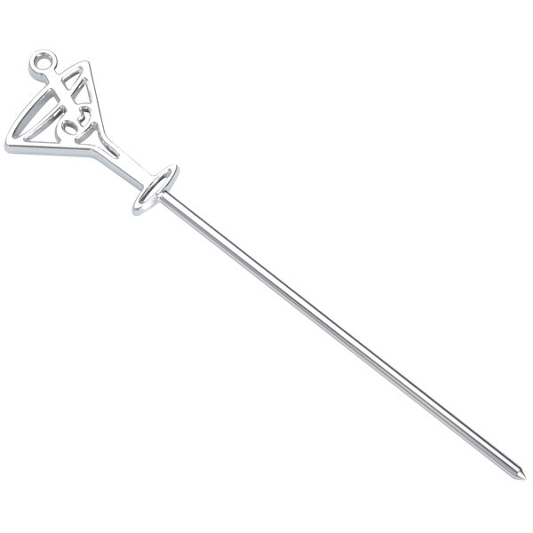 A silver Fineline cross-shaped cocktail pick.