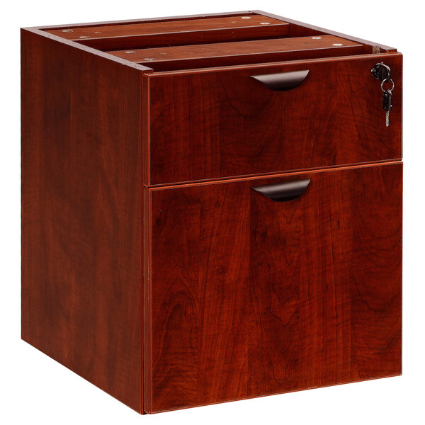 A Boss mahogany laminate hanging pedestal letter file cabinet with two drawers.