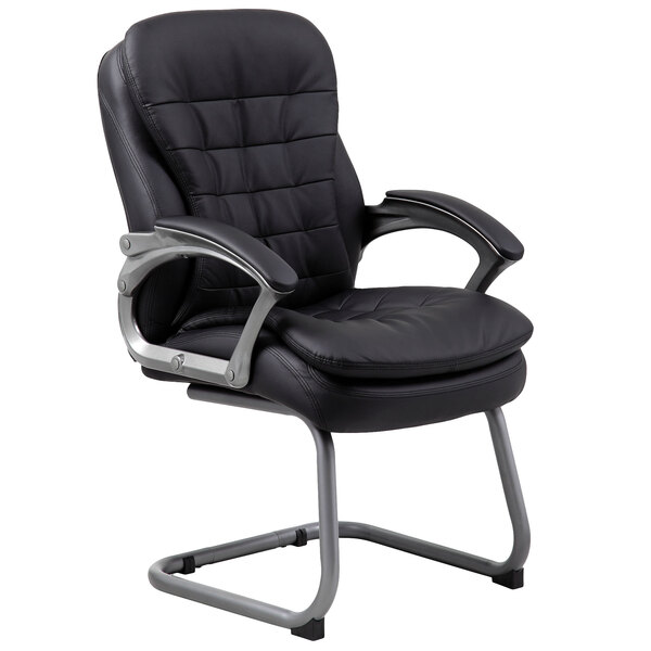 A Boss black leather executive chair with metal legs.