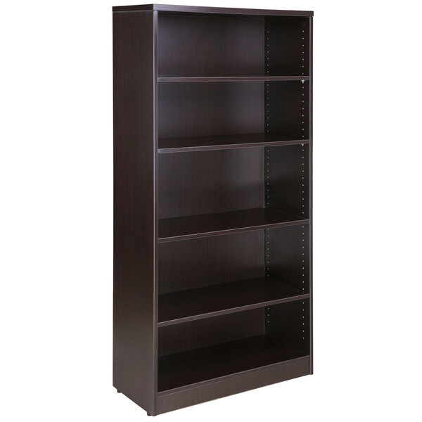 A dark brown Boss bookcase with shelves.