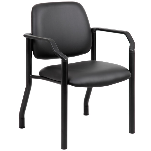 A black Boss antimicrobial guest chair with arms.