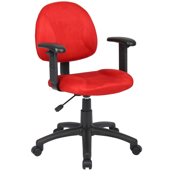 A red Boss office chair with black base and arms.