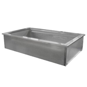 A Delfield drop-in ice-cooled food well with four rectangular metal pans.
