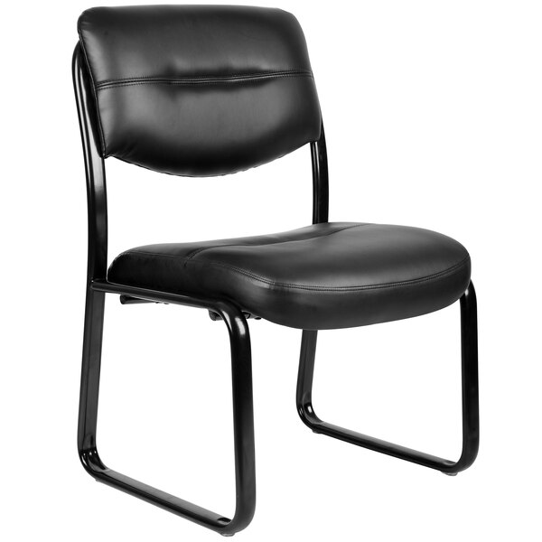 A Boss black leather side chair with metal legs.