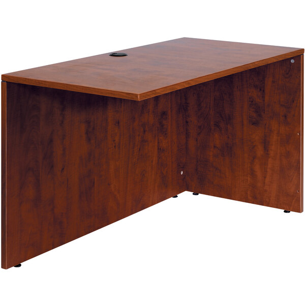 A Boss cherry laminate desk with a wooden top and a drawer.