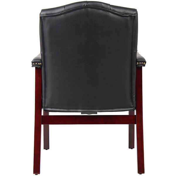 Boss B959-BK Ivy League Black Caressoft Executive Guest Chair with Mahogany Finish