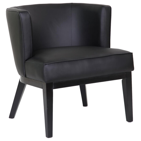 A black Boss Ava accent chair with wooden legs.