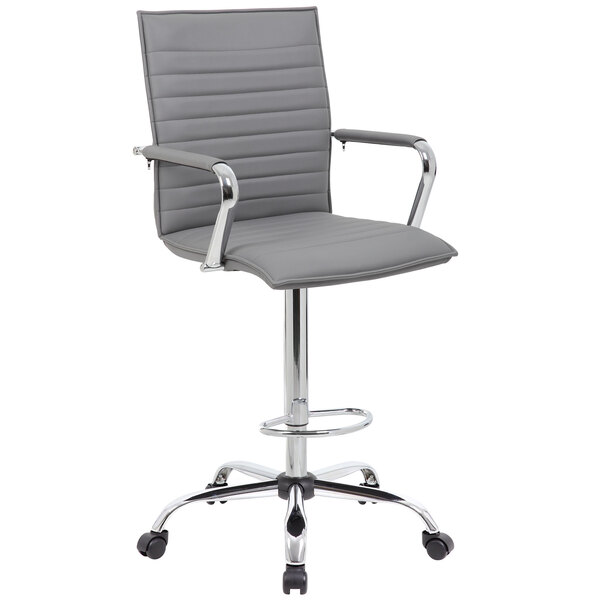 A Boss gray vinyl drafting stool with chrome legs.