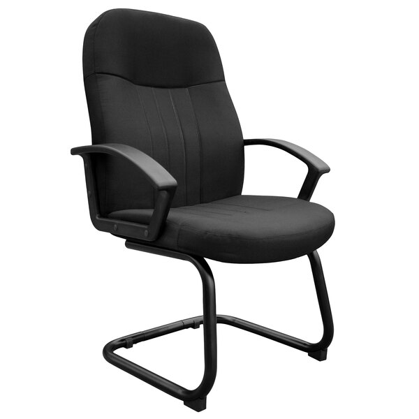 A black Boss fabric guest chair with a metal frame and arms.