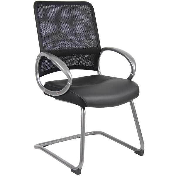 A black mesh office chair with a pewter finish.