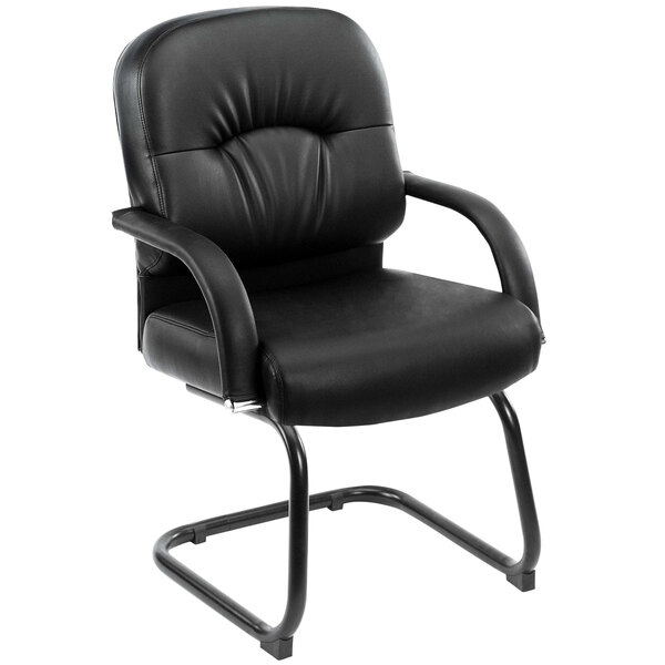 A Boss black Caressoft vinyl guest chair with metal arms.