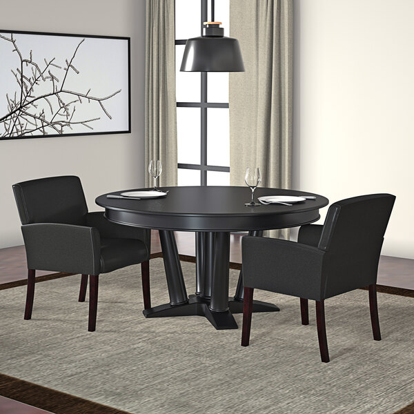 Boss B619 Black Box Arm Guest Chair with Mahogany Finish