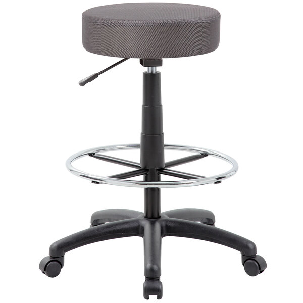 A Boss charcoal gray drafting stool with wheels and a seat.