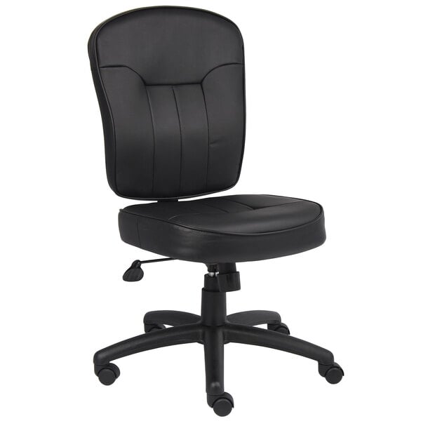 Boss B1560 Black Leatherplus Armless, Armless Desk Chair No Wheels
